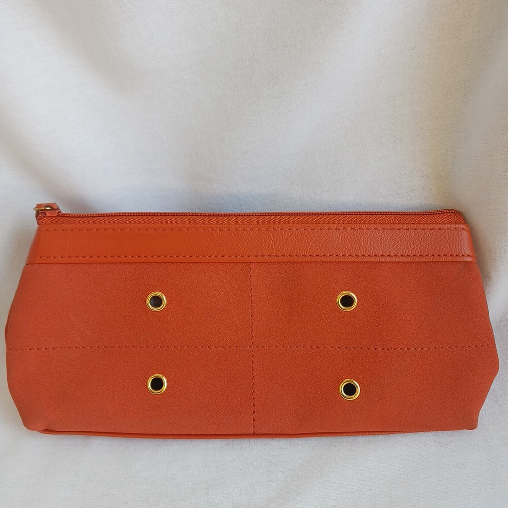 Estee Lauder Brown Tan Makeup Bag Gold Accents